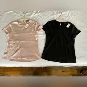 2 NEW 🛍️ XS Express silk like Blush Pink Black short sleeve tops shiny